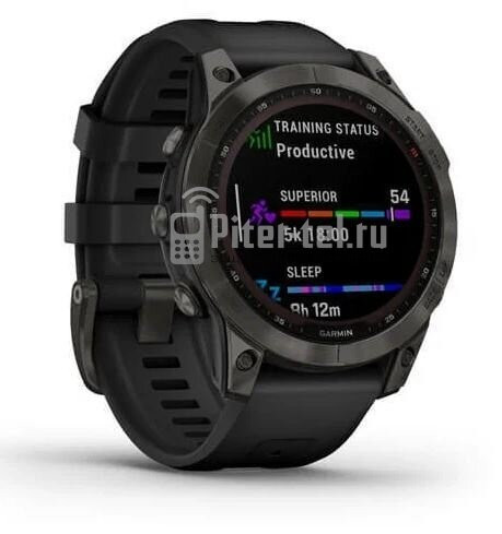 Умные часы Garmin Fenix 7 Sapphire Solar, Титановый черный с черным ремешком